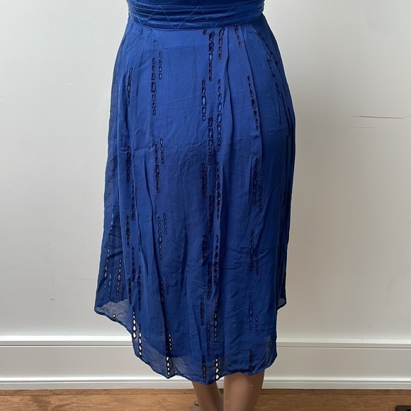 Seduce Midi Dress Silk Eyelet Blue Halterneck Sleeveless Open Back 2 - Picture 9 of 12